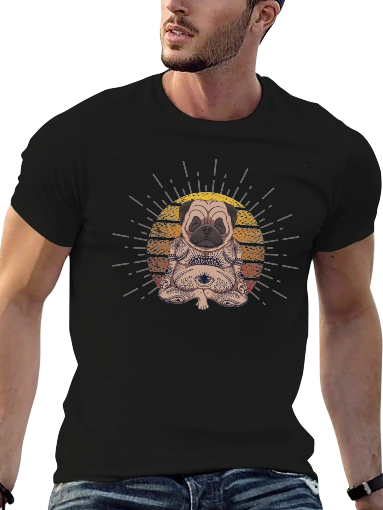 Meditating Pug Graphic Tee - Zen Vibes