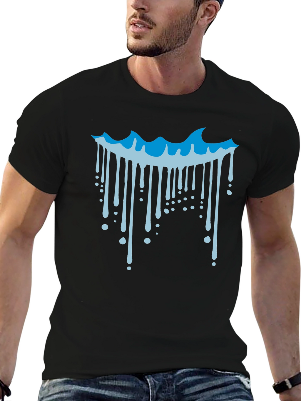 Cool Wave Drip Graphic Tee - Black Cotton T-Shirt