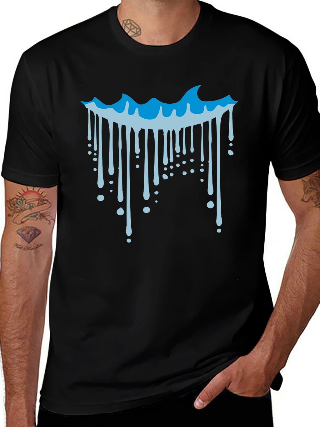 Cool Wave Drip Graphic Tee - Black Cotton T-Shirt
