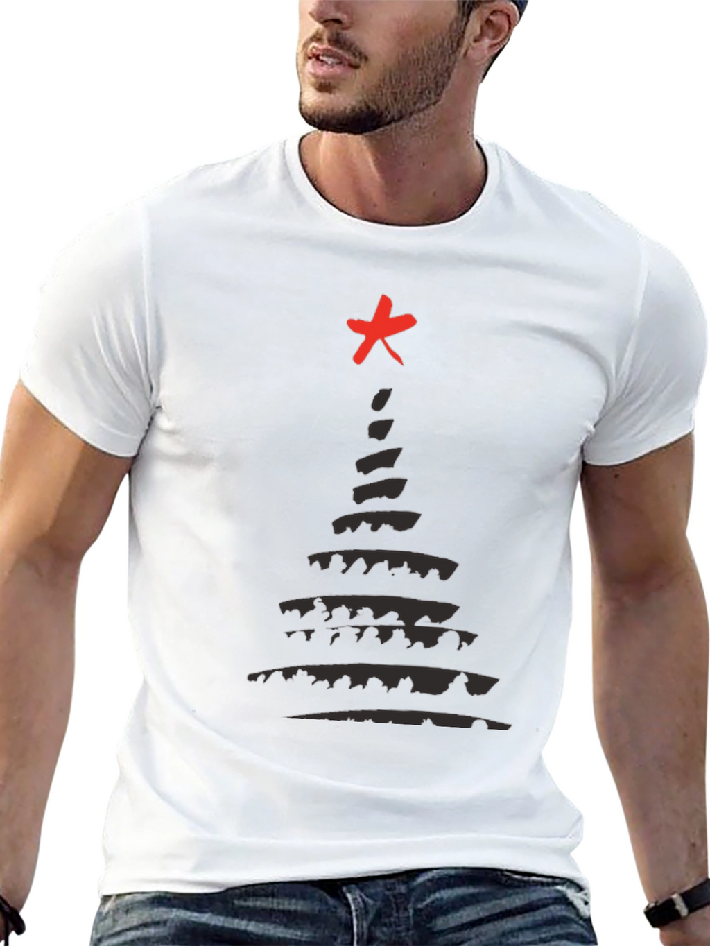 Abstract Christmas Tree T-Shirt - Black