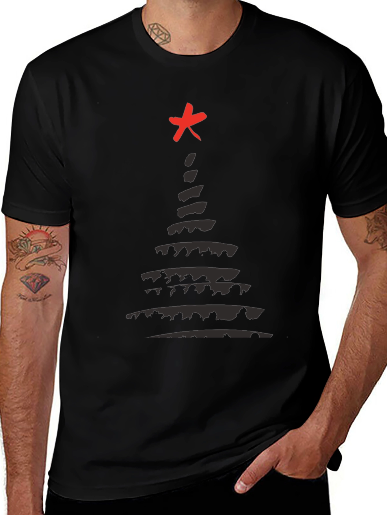 Abstract Christmas Tree T-Shirt - Black