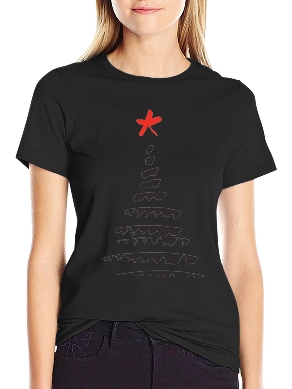 Abstract Christmas Tree T-Shirt - Black