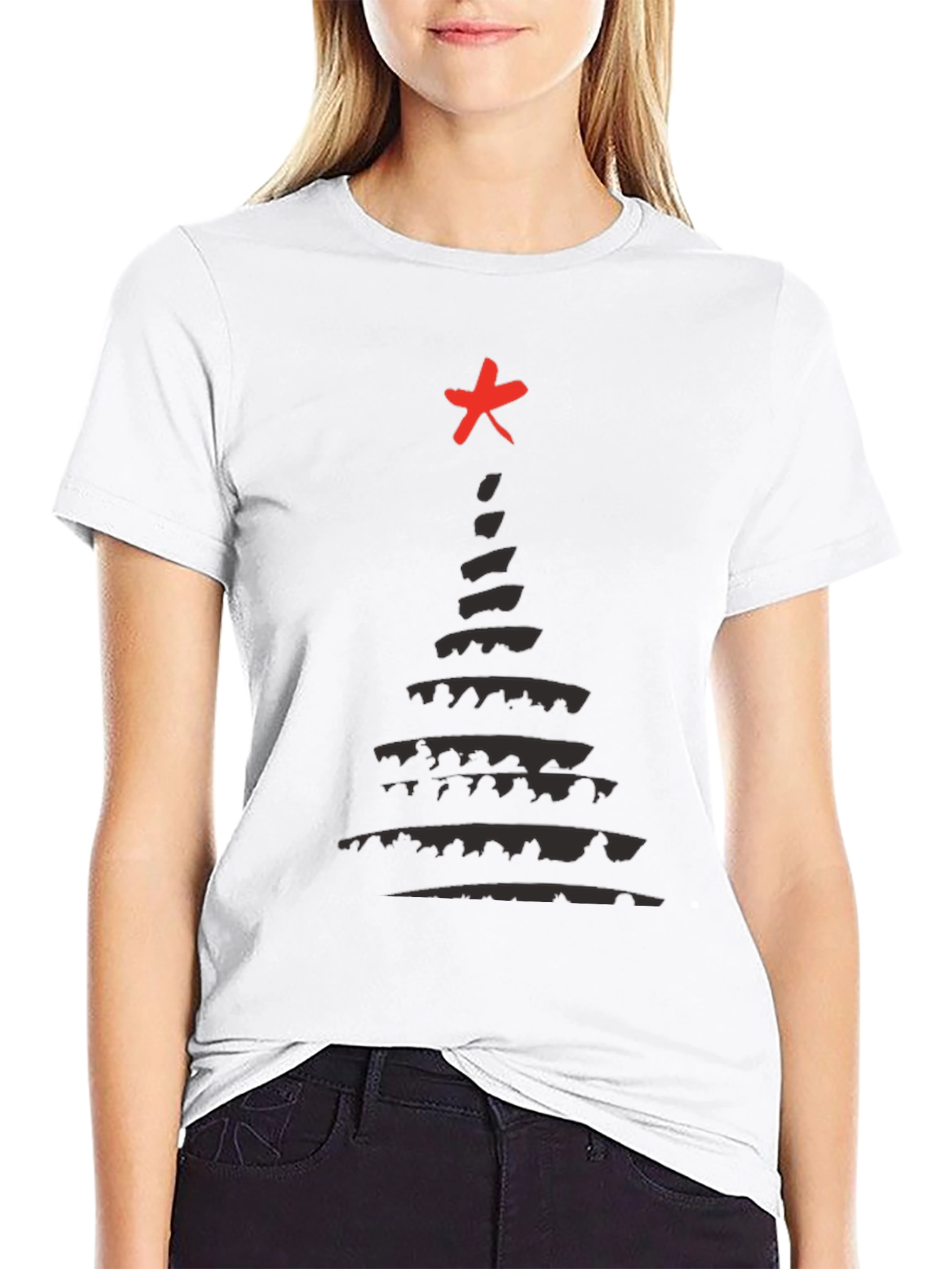 Abstract Christmas Tree T-Shirt - Black