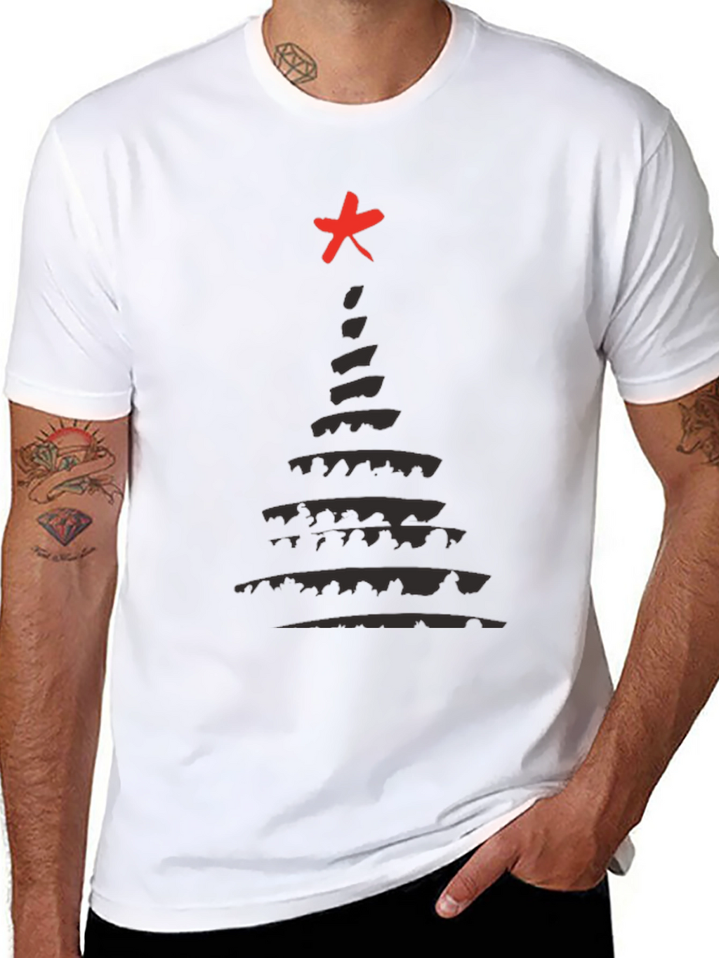 Abstract Christmas Tree T-Shirt - Black
