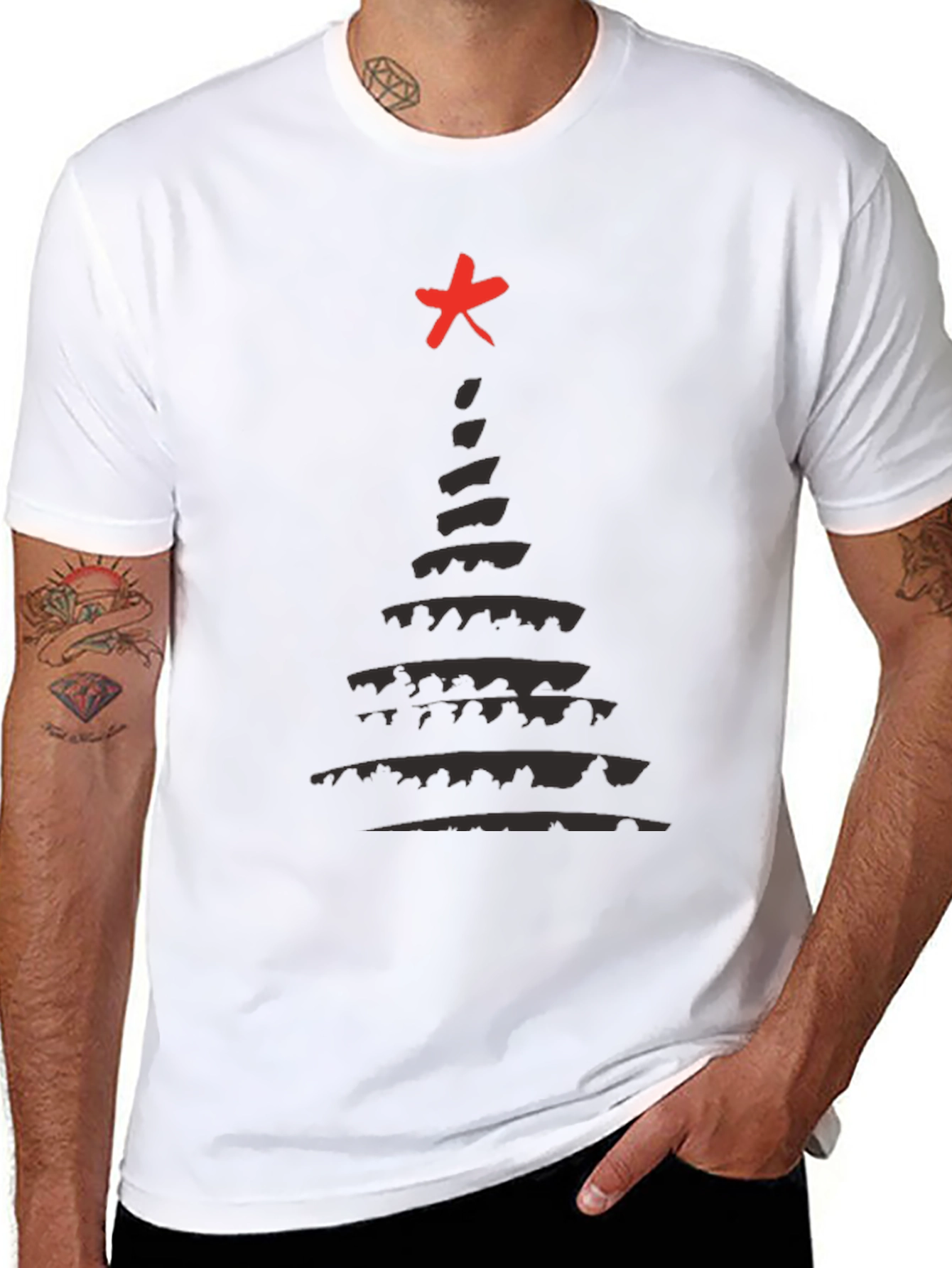 Abstract Christmas Tree T-Shirt - Black