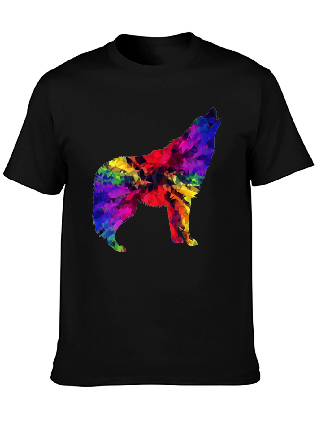 Rainbow Geometric Wolf Graphic Tee - Soft Black T-Shirt