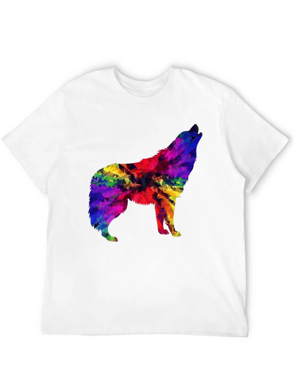 Rainbow Geometric Wolf Graphic Tee - Soft Black T-Shirt