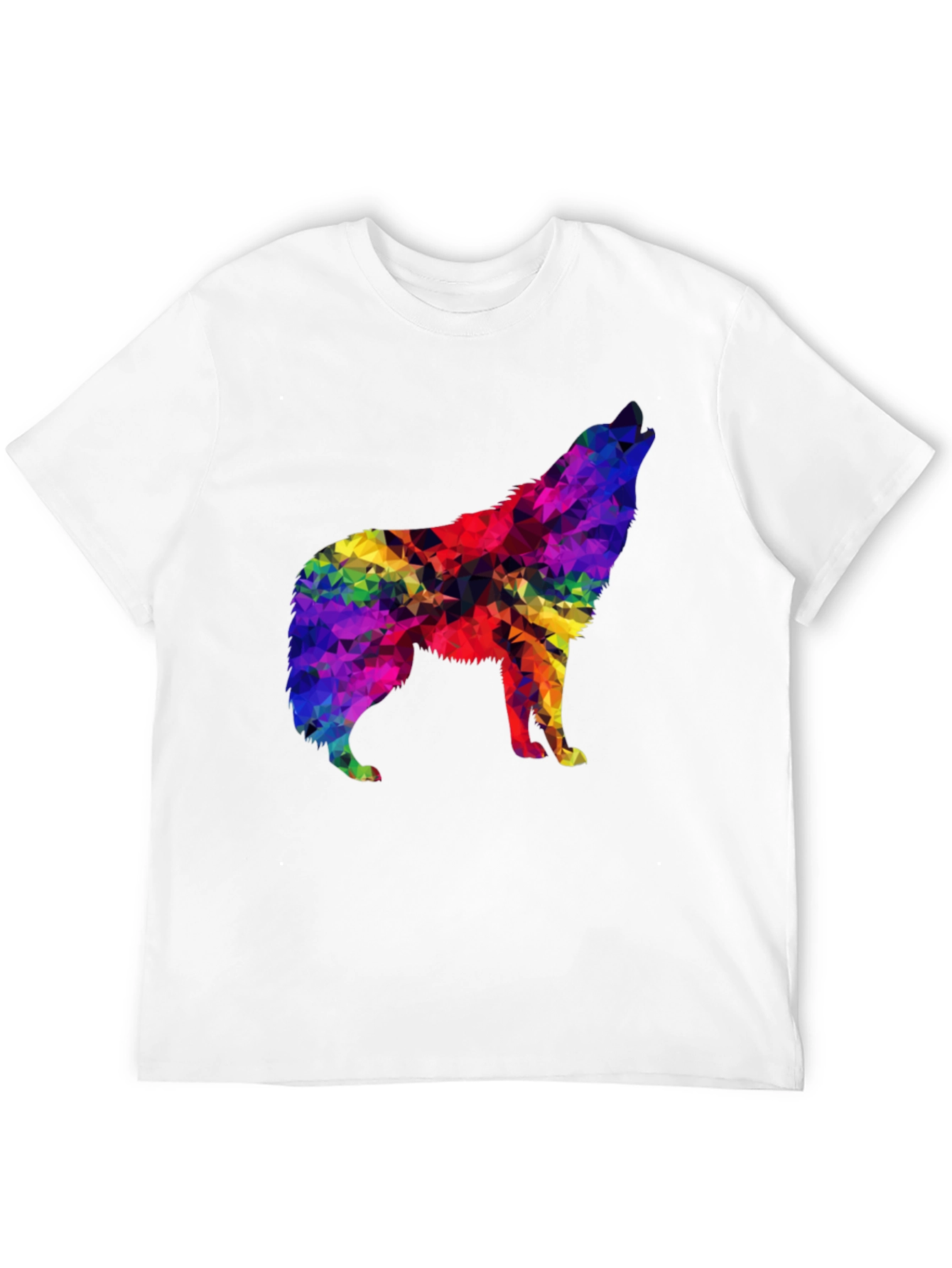 Rainbow Geometric Wolf Graphic Tee - Soft Black T-Shirt