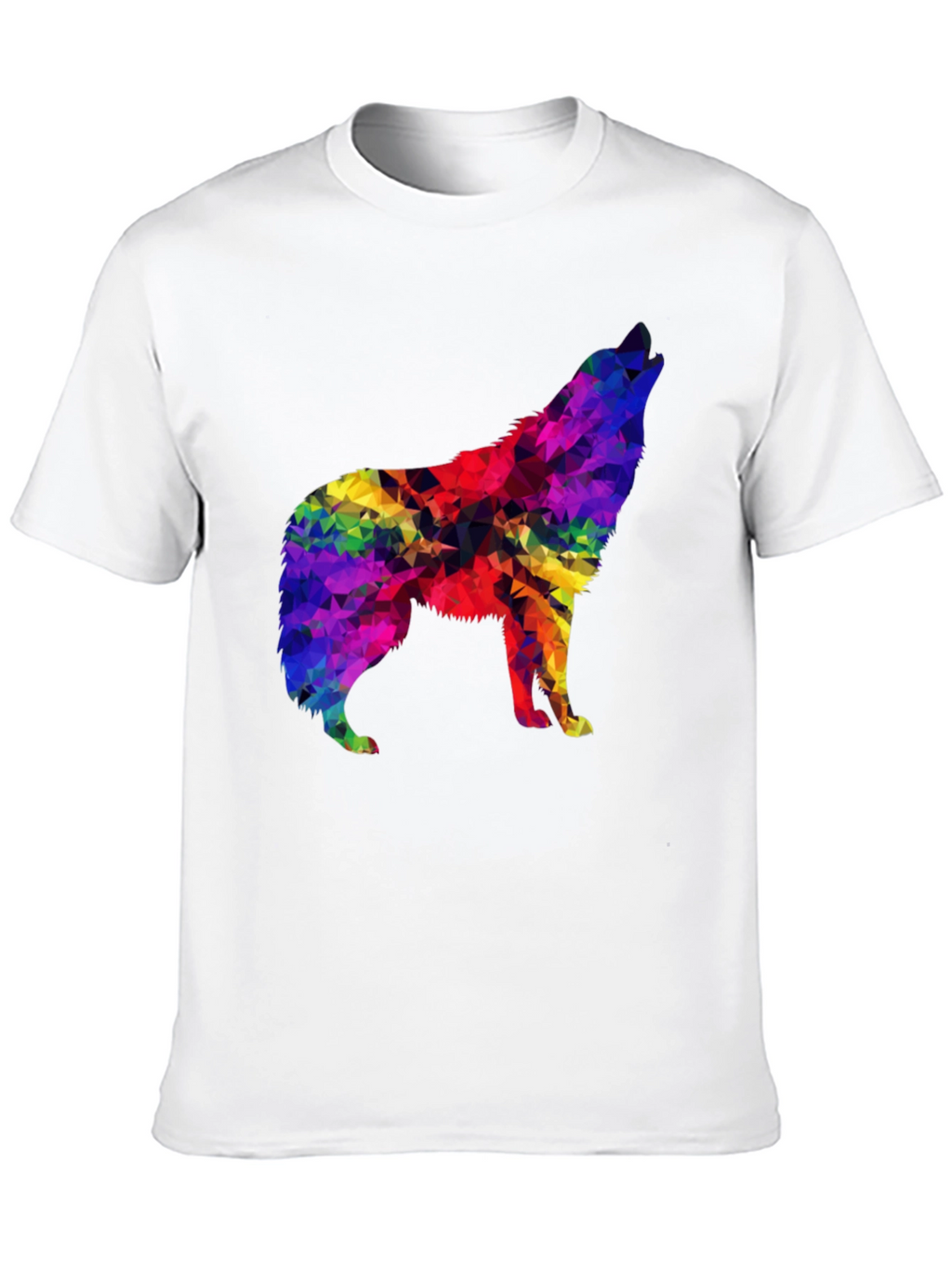 Rainbow Geometric Wolf Graphic Tee - Soft Black T-Shirt