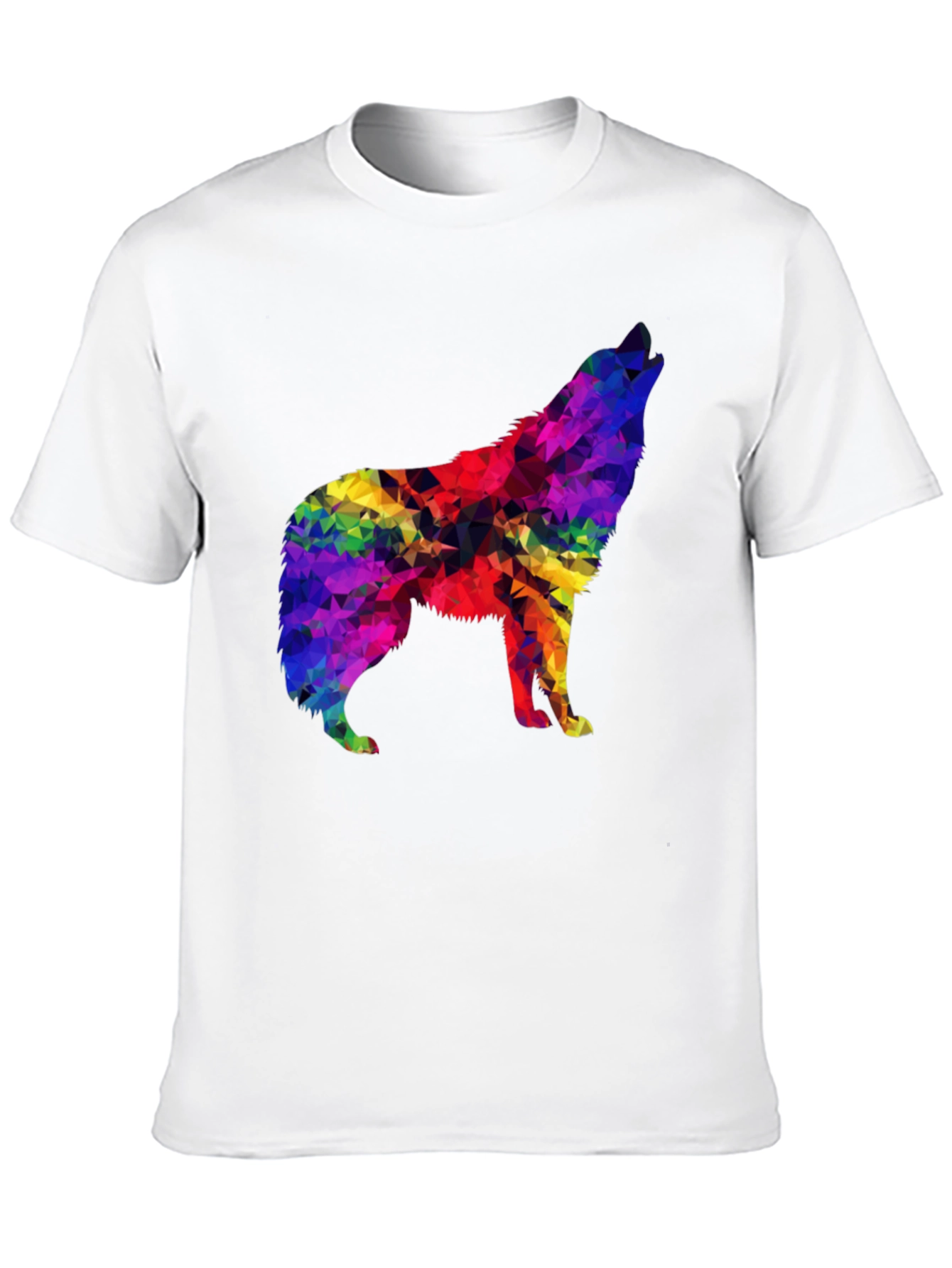 Rainbow Geometric Wolf Graphic Tee - Soft Black T-Shirt