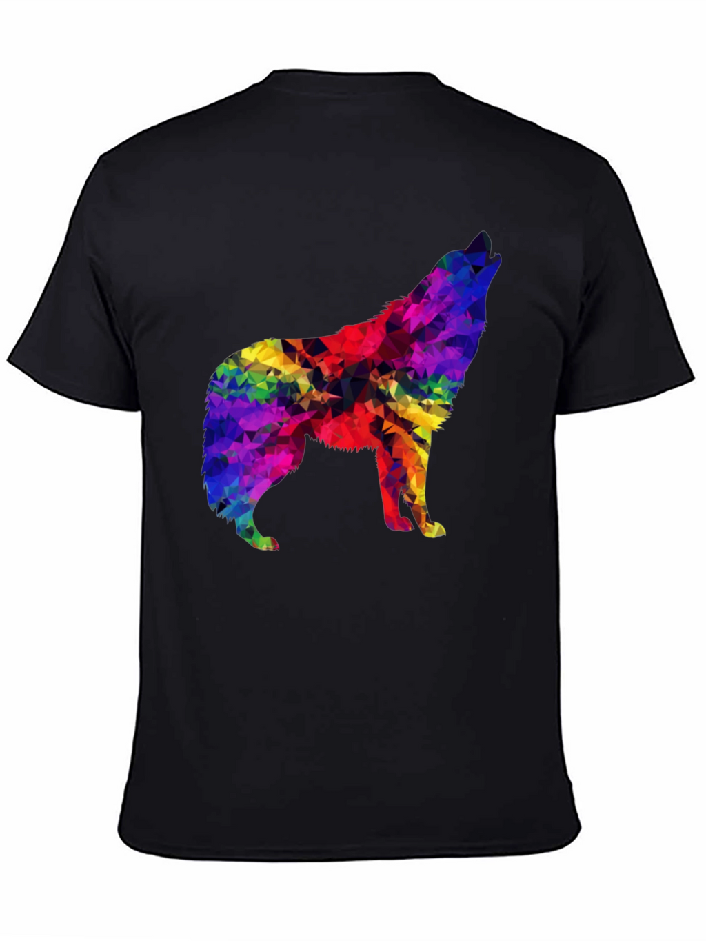 Rainbow Geometric Wolf Graphic Tee - Soft Black T-Shirt