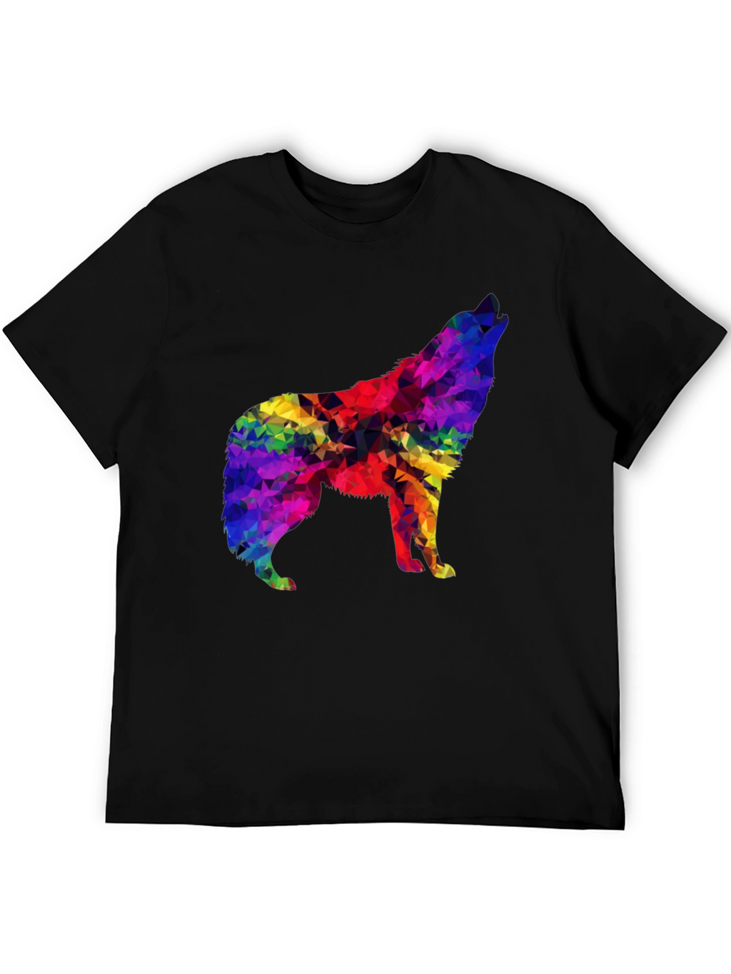 Rainbow Geometric Wolf Graphic Tee - Soft Black T-Shirt