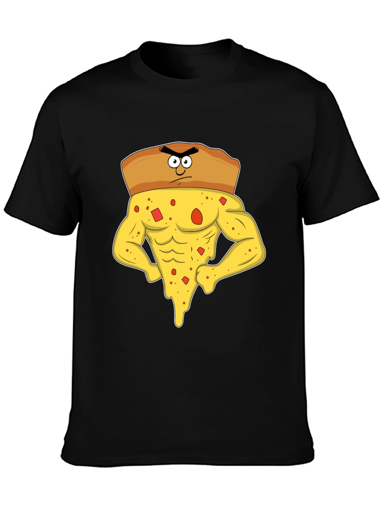 Funny Muscular Pizza Slice Graphic T-Shirt