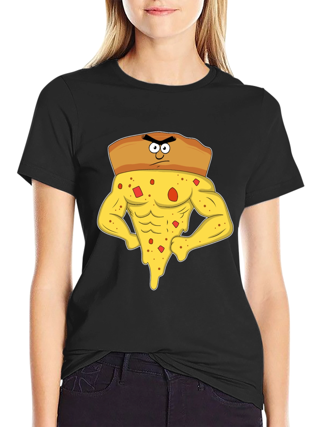 Funny Muscular Pizza Slice Graphic T-Shirt