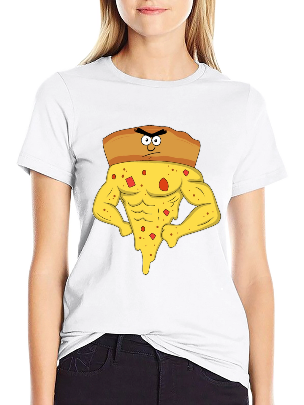 Funny Muscular Pizza Slice Graphic T-Shirt
