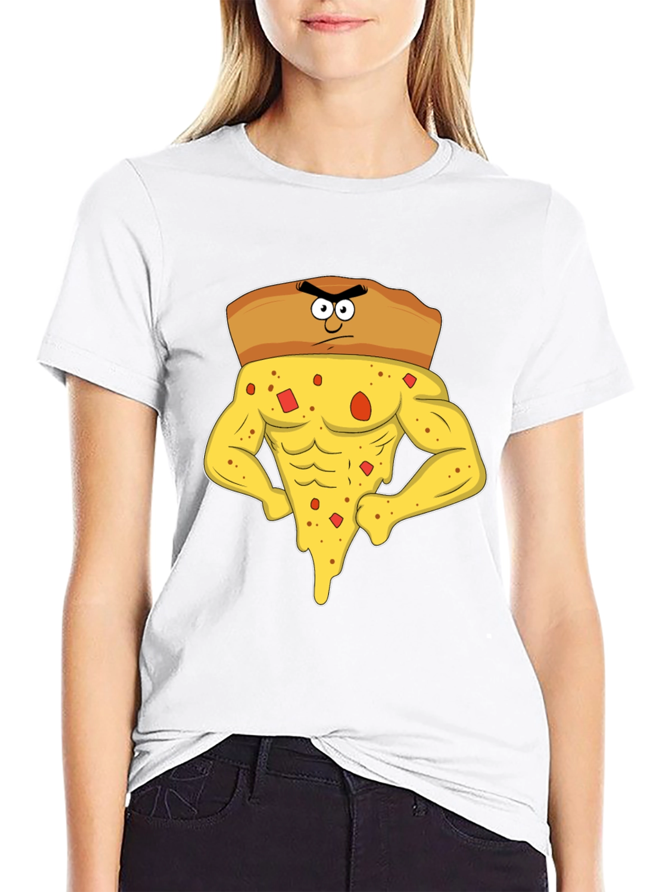 Funny Muscular Pizza Slice Graphic T-Shirt