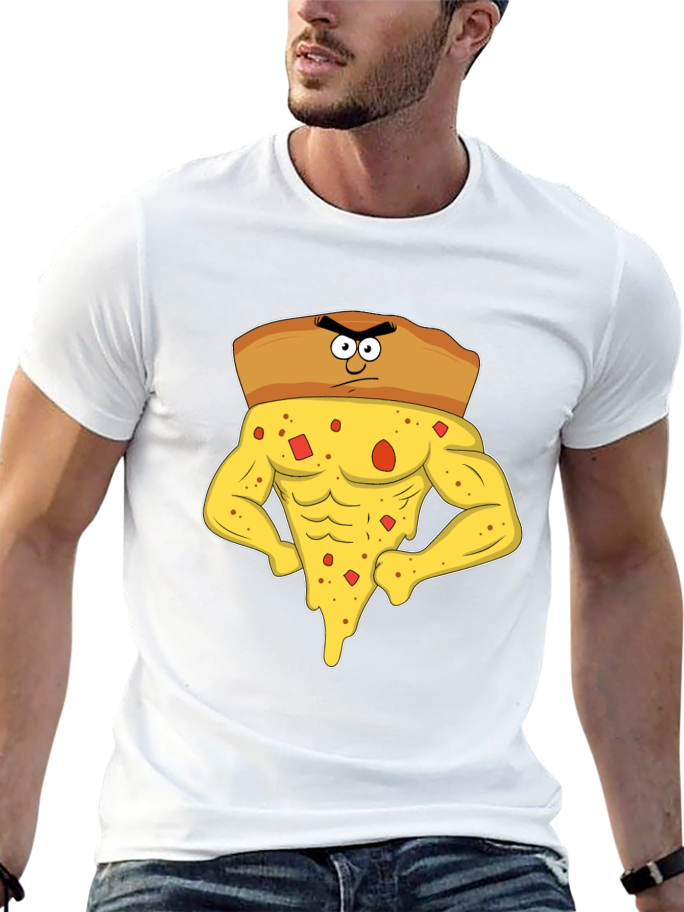 Funny Muscular Pizza Slice Graphic T-Shirt