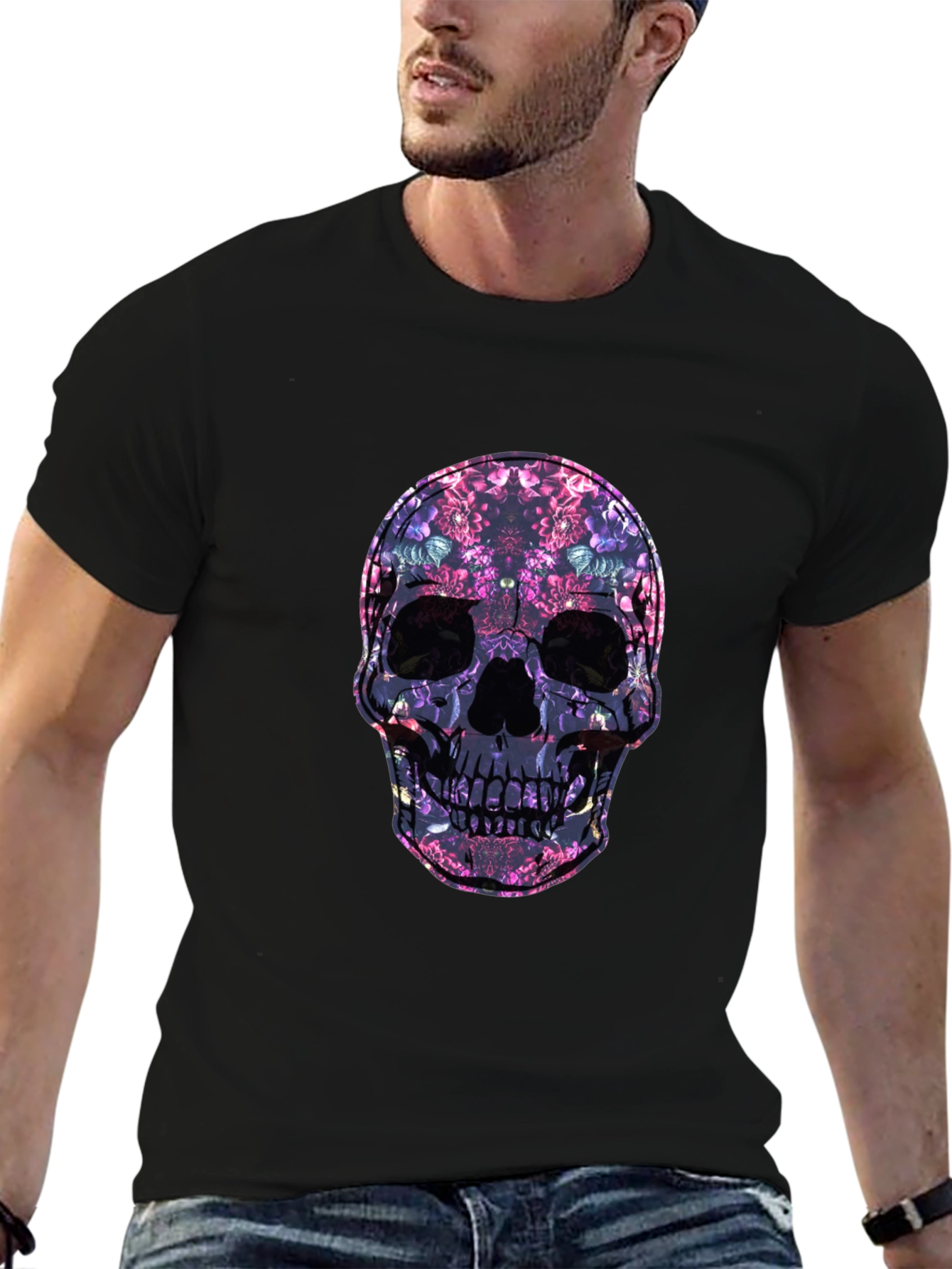 Floral Skull Graphic Print Tee