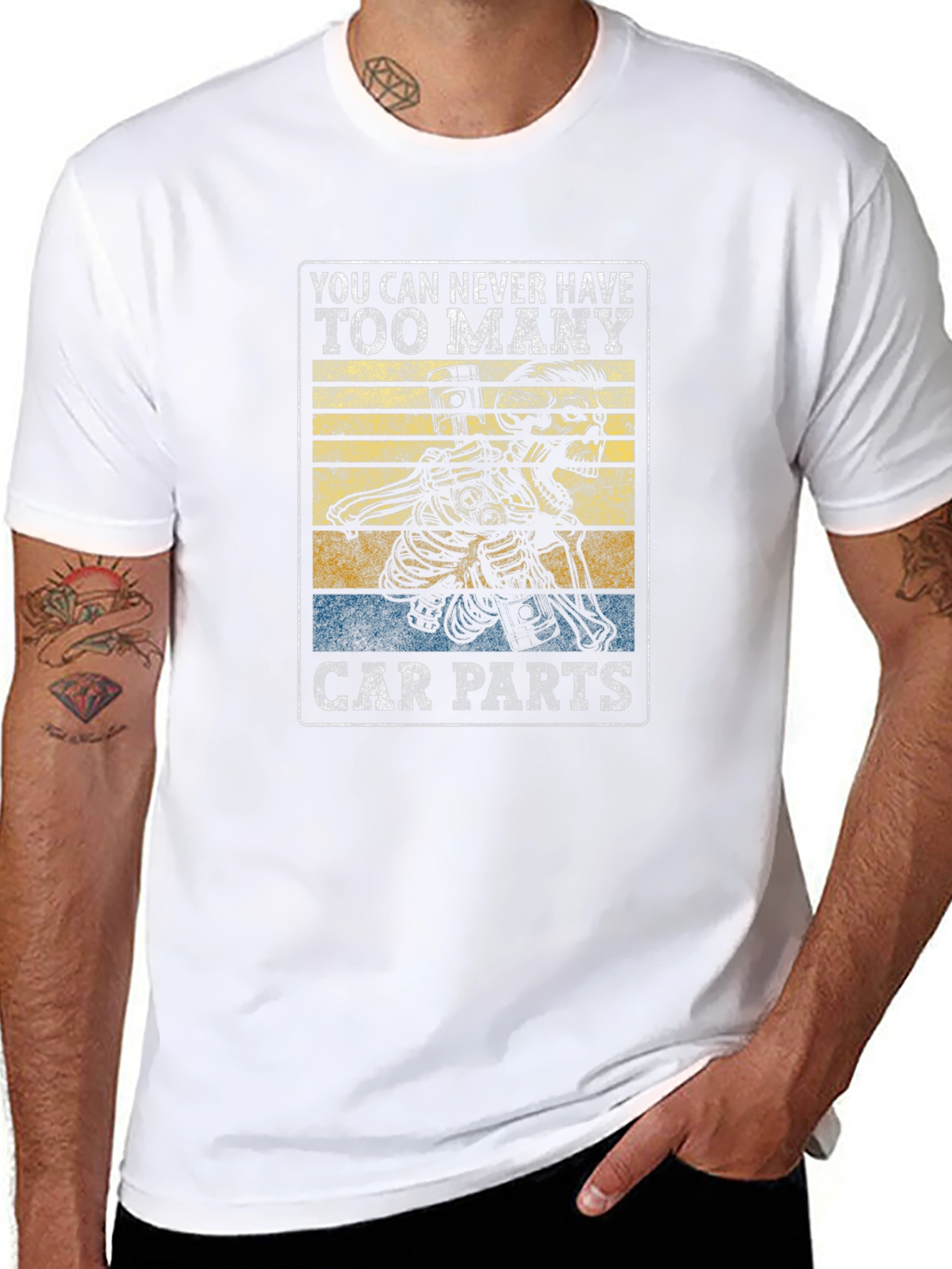 Skeleton Car Parts Graphic T-Shirt - Mechanic Gift