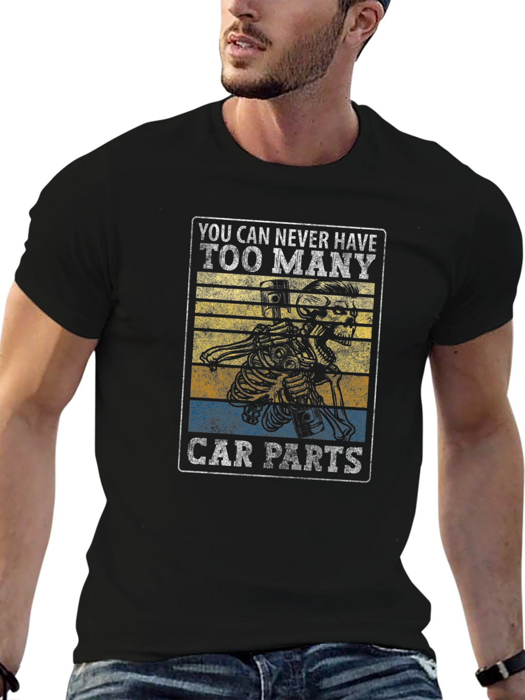 Skeleton Car Parts Graphic T-Shirt - Mechanic Gift