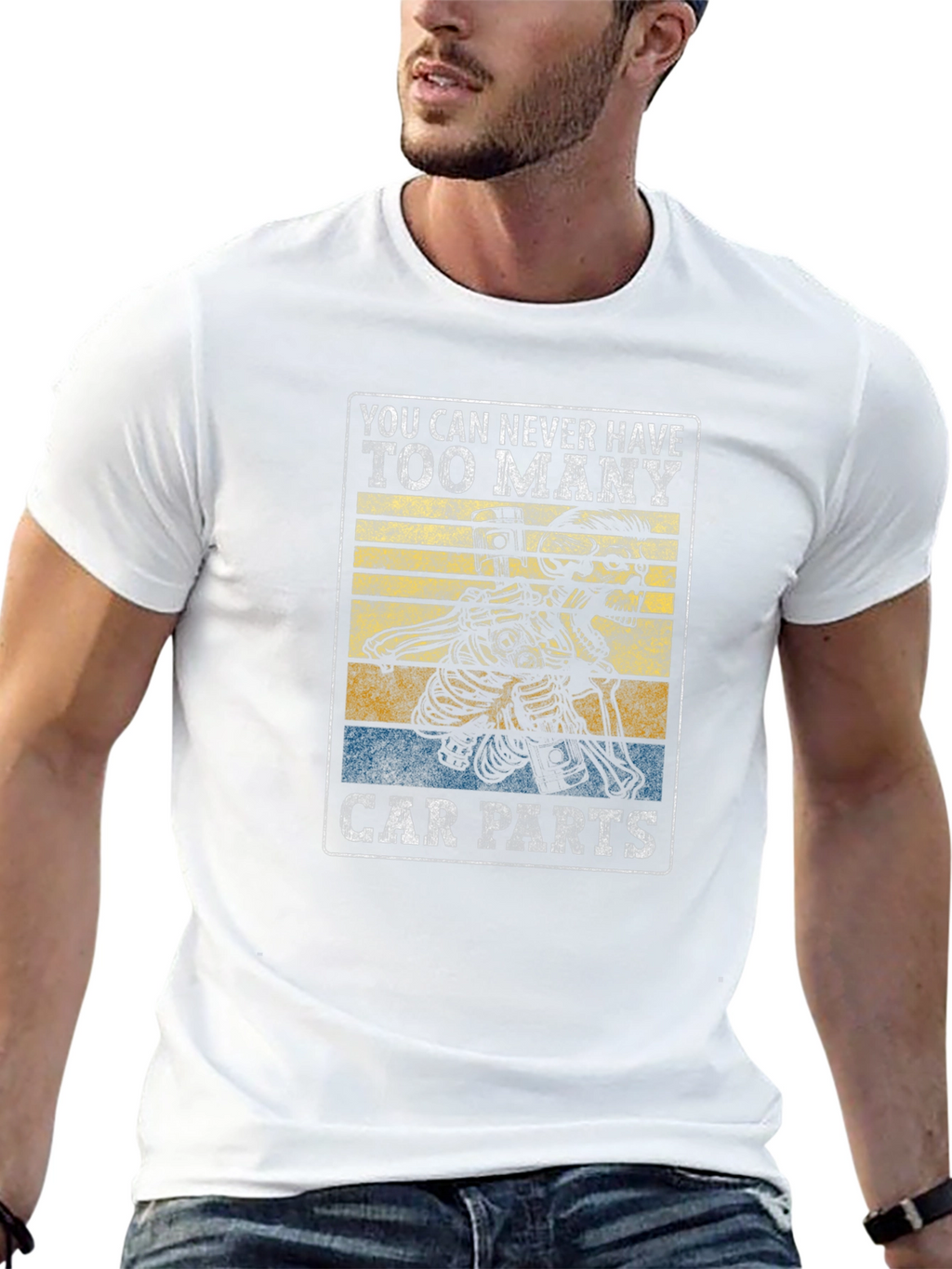 Skeleton Car Parts Graphic T-Shirt - Mechanic Gift