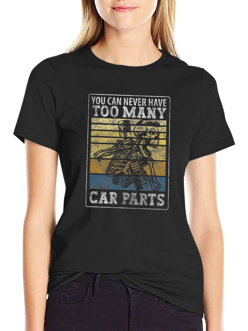 Skeleton Car Parts Graphic T-Shirt - Mechanic Gift