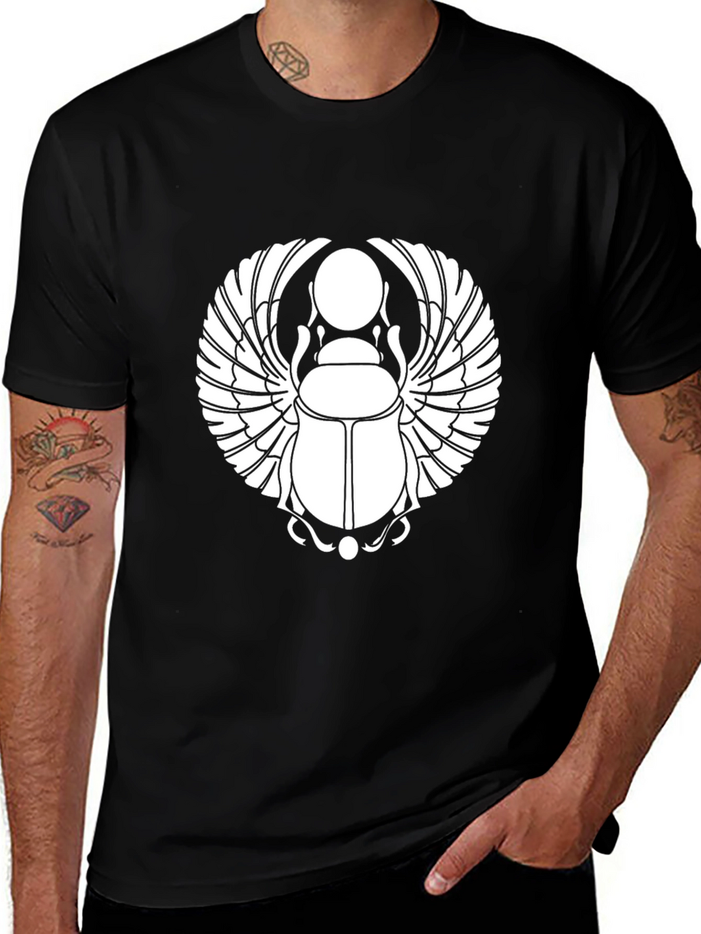 Black T-Shirt with Egyptian Scarab Beetle Design