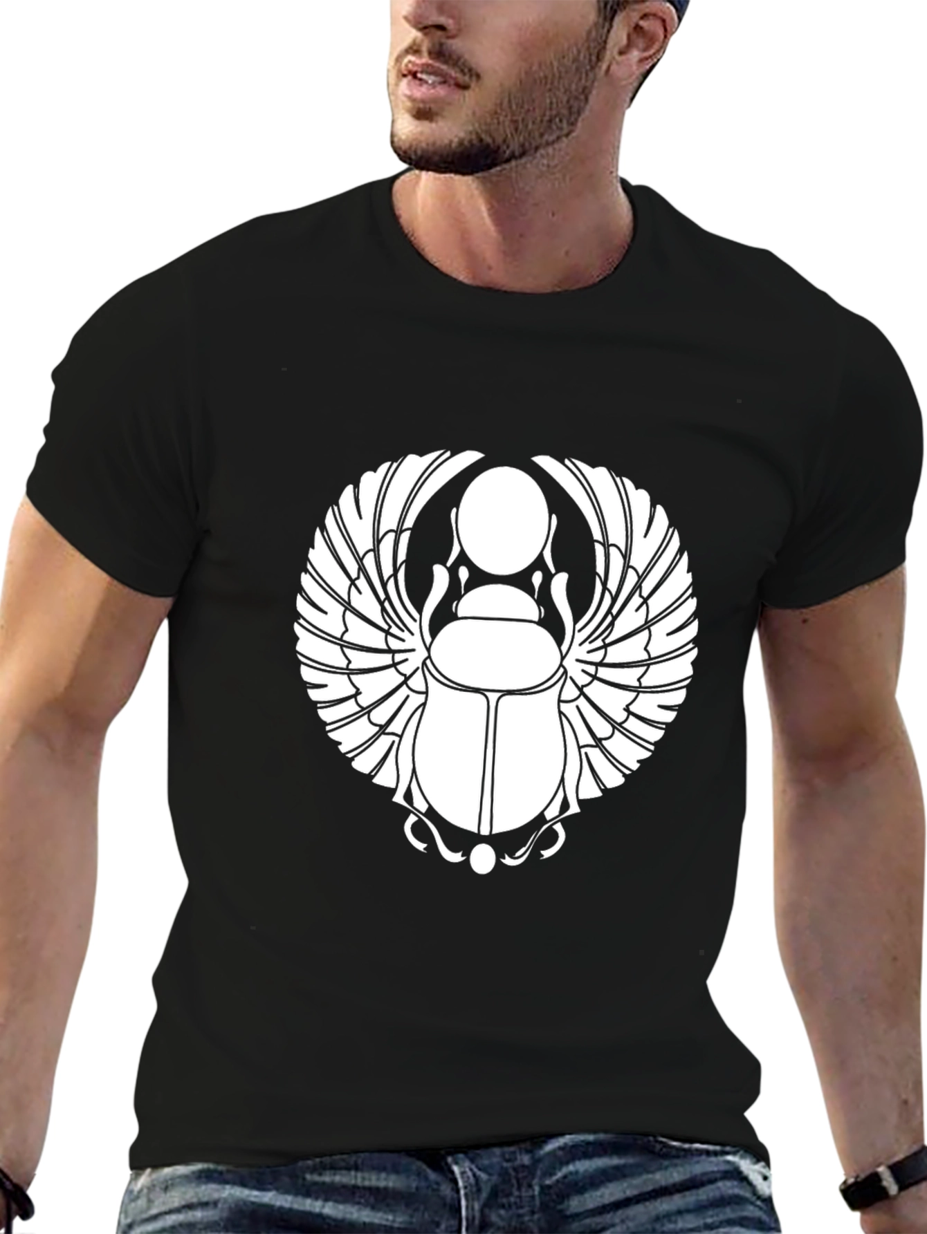 Black T-Shirt with Egyptian Scarab Beetle Design