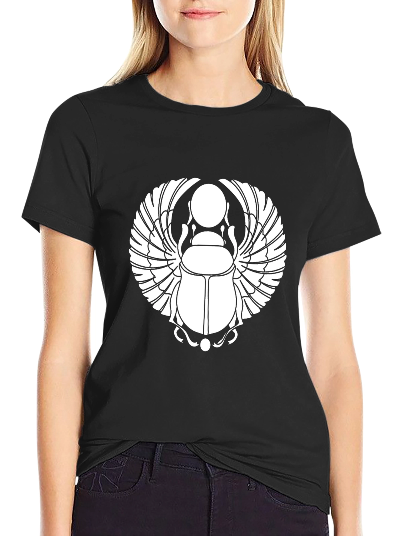 Black T-Shirt with Egyptian Scarab Beetle Design