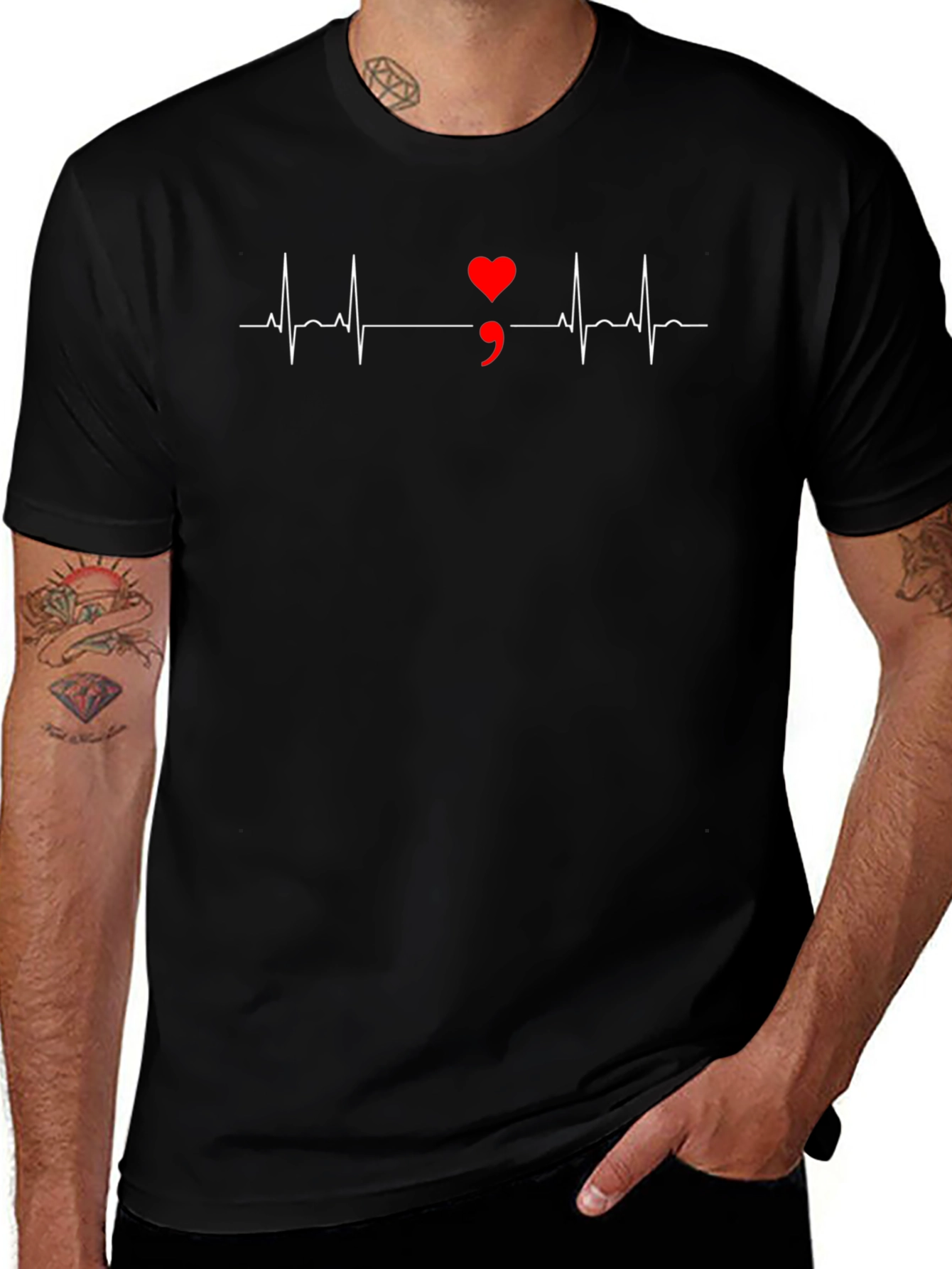 Heartbeat Semicolon Graphic Tee - Mental Health Awareness