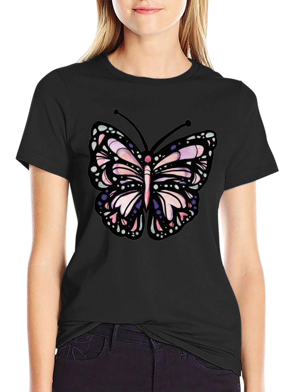 Butterfly Graphic Tee - Black Cotton Blend