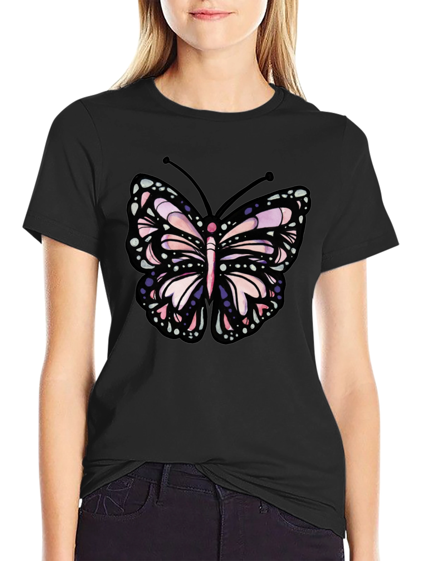 Butterfly Graphic Tee - Black Cotton Blend