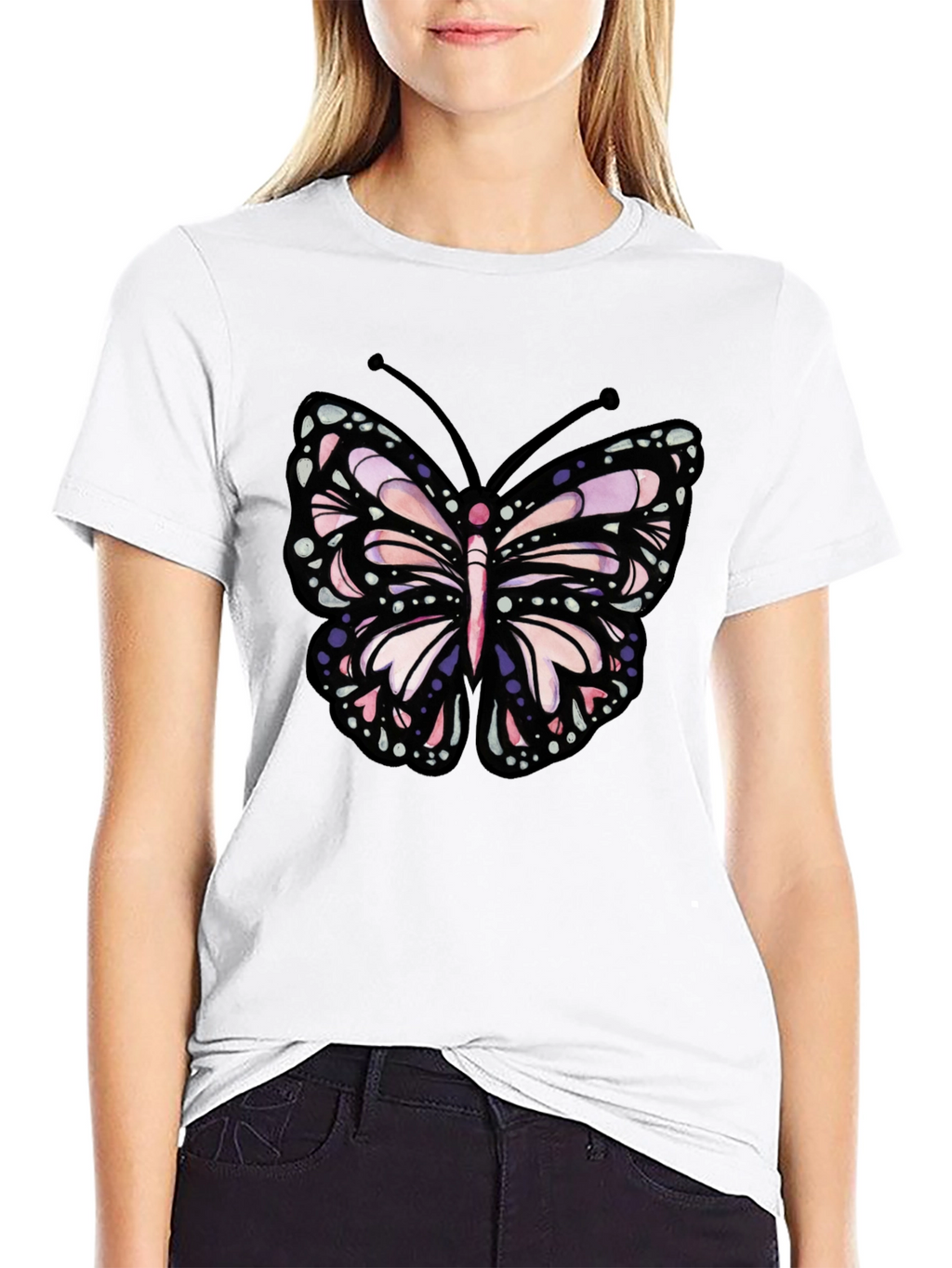 Butterfly Graphic Tee - Black Cotton Blend