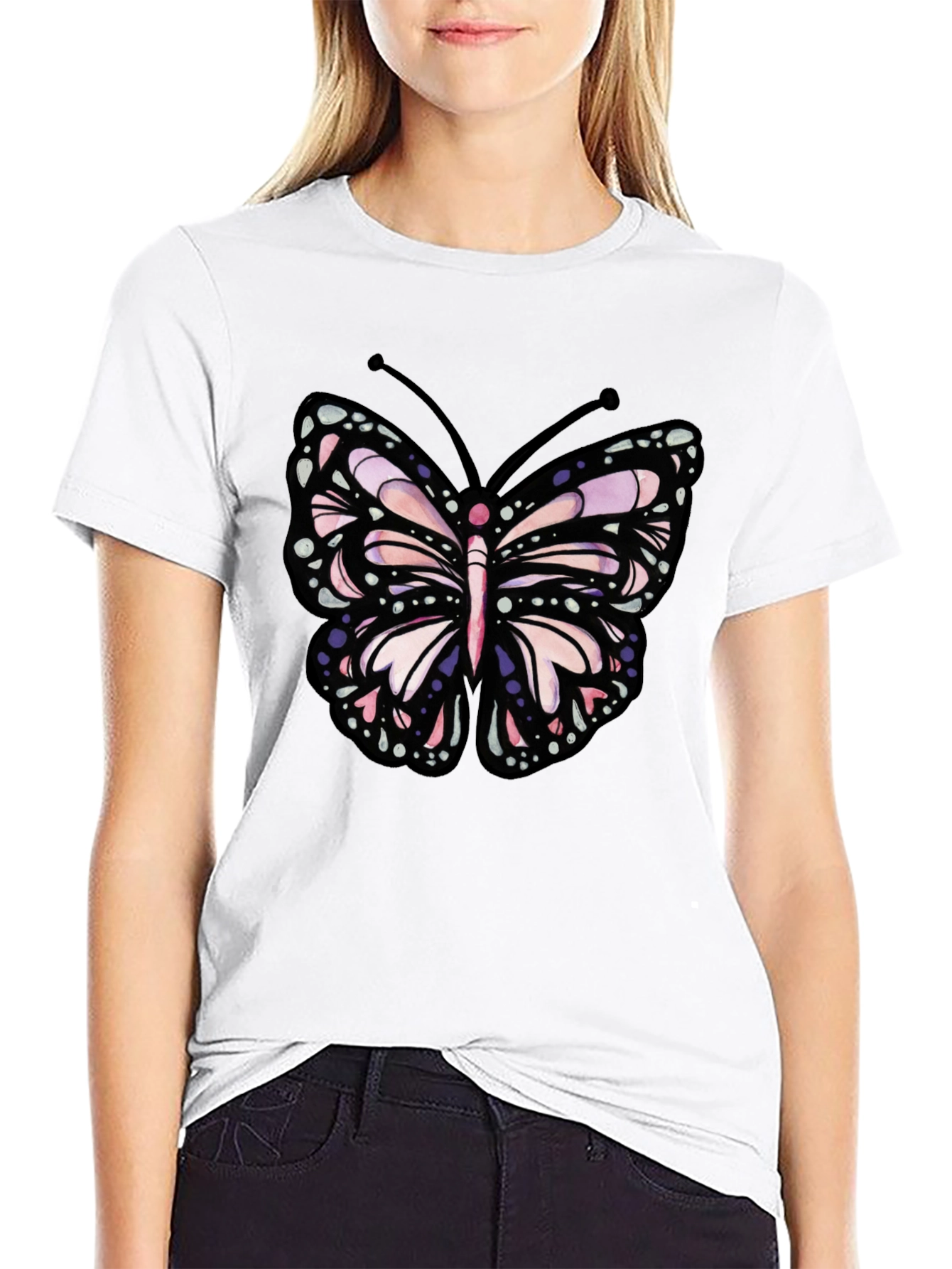 Butterfly Graphic Tee - Black Cotton Blend