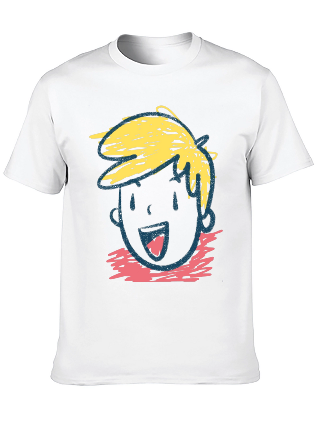 Cartoon Face Graphic Tee - Black Cotton Casual T-Shirt