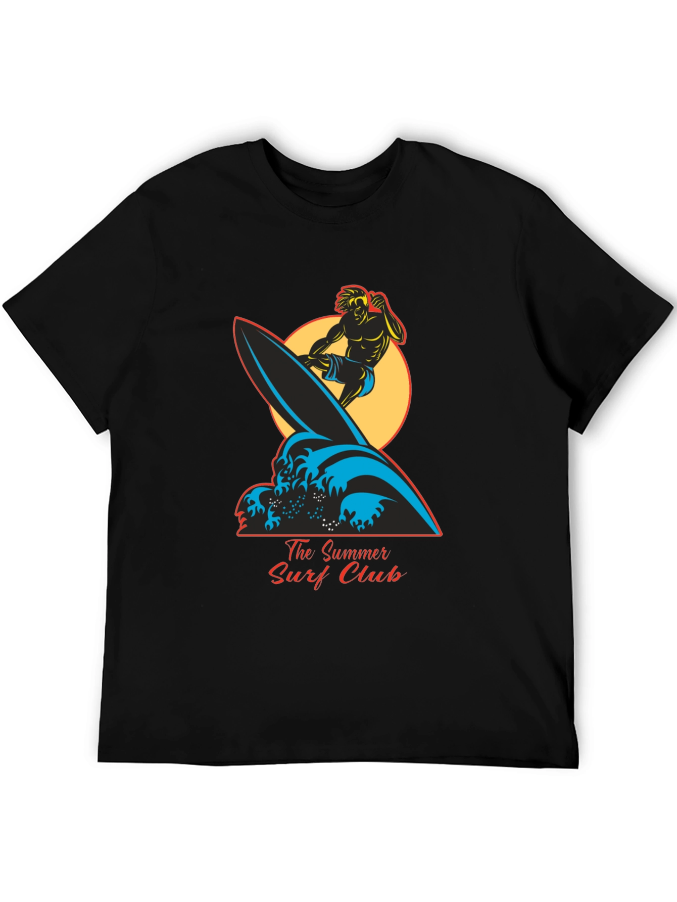 Summer Surf Club Graphic Tee - Black Cotton T-Shirt