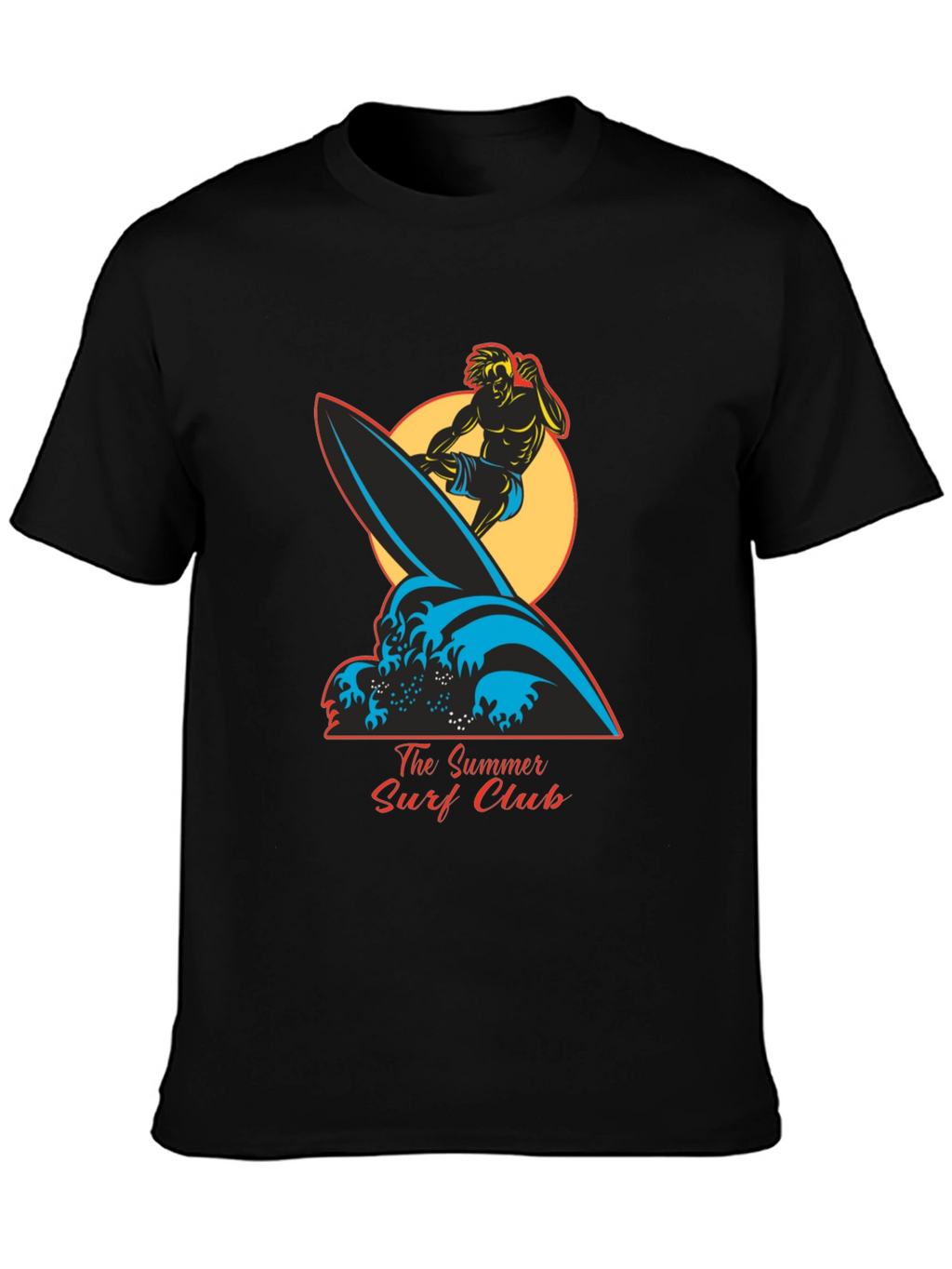 Summer Surf Club Graphic Tee - Black Cotton T-Shirt