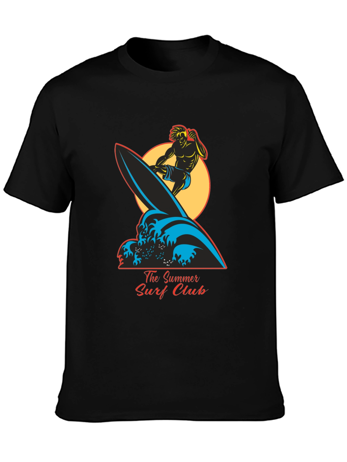 Summer Surf Club Graphic Tee - Black Cotton T-Shirt