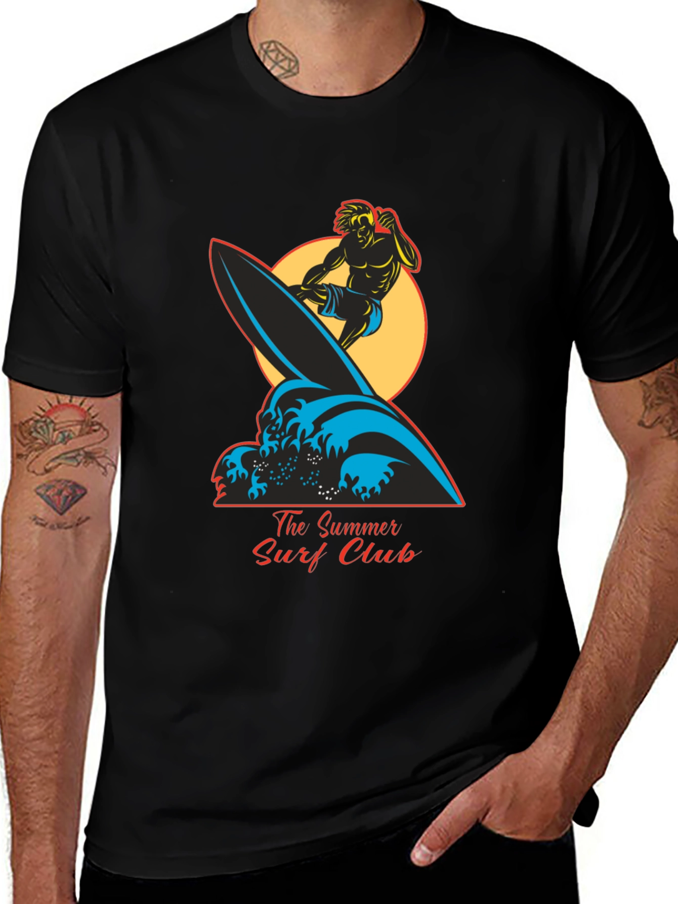 Summer Surf Club Graphic Tee - Black Cotton T-Shirt