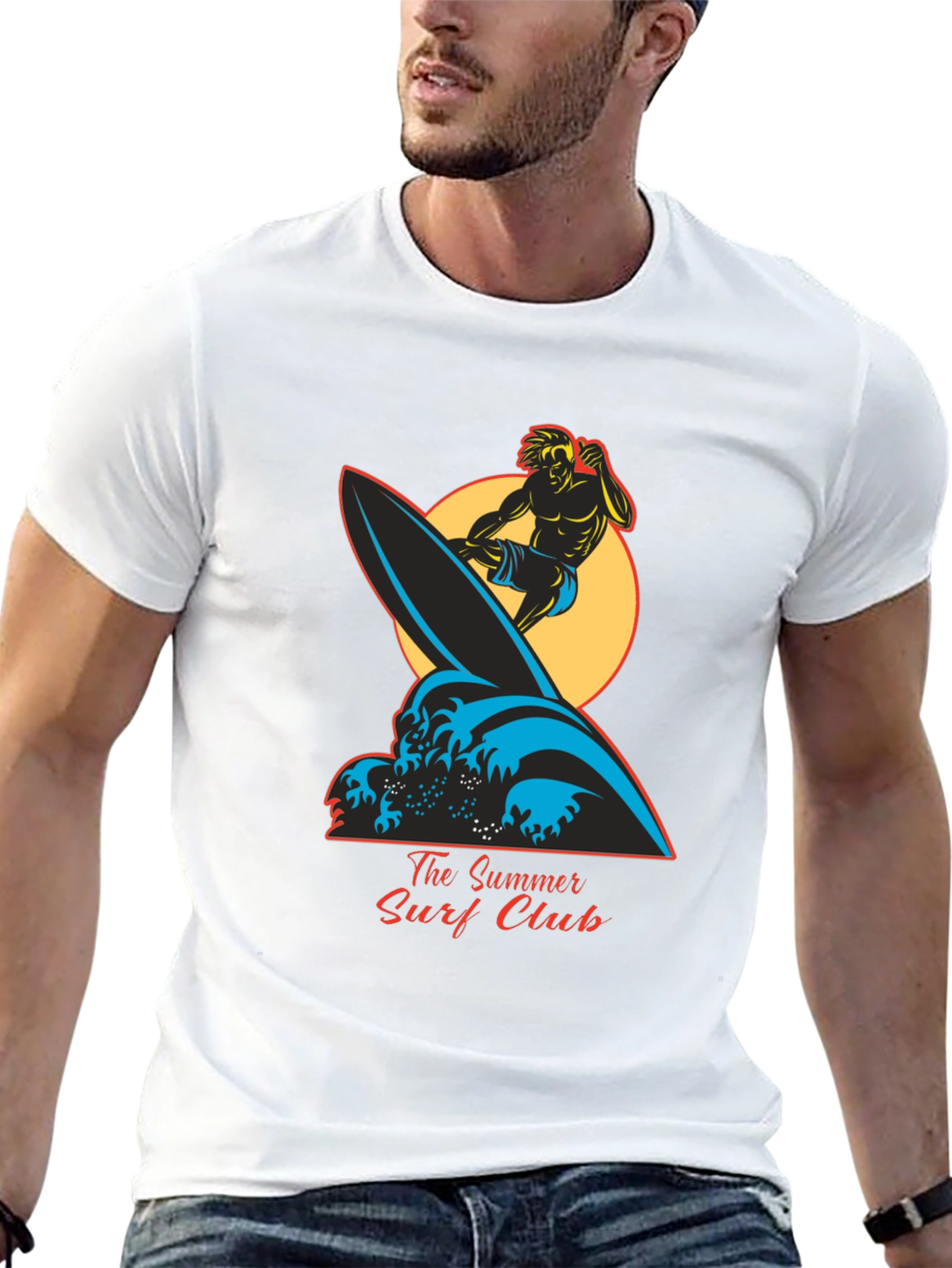 Summer Surf Club Graphic Tee - Black Cotton T-Shirt