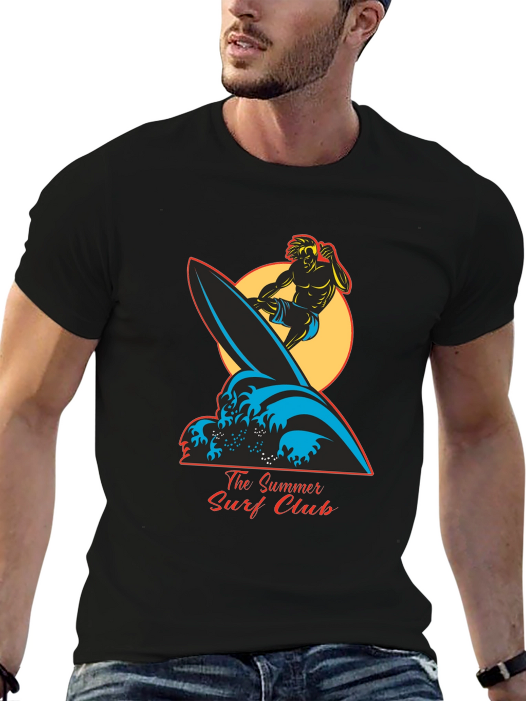 Summer Surf Club Graphic Tee - Black Cotton T-Shirt
