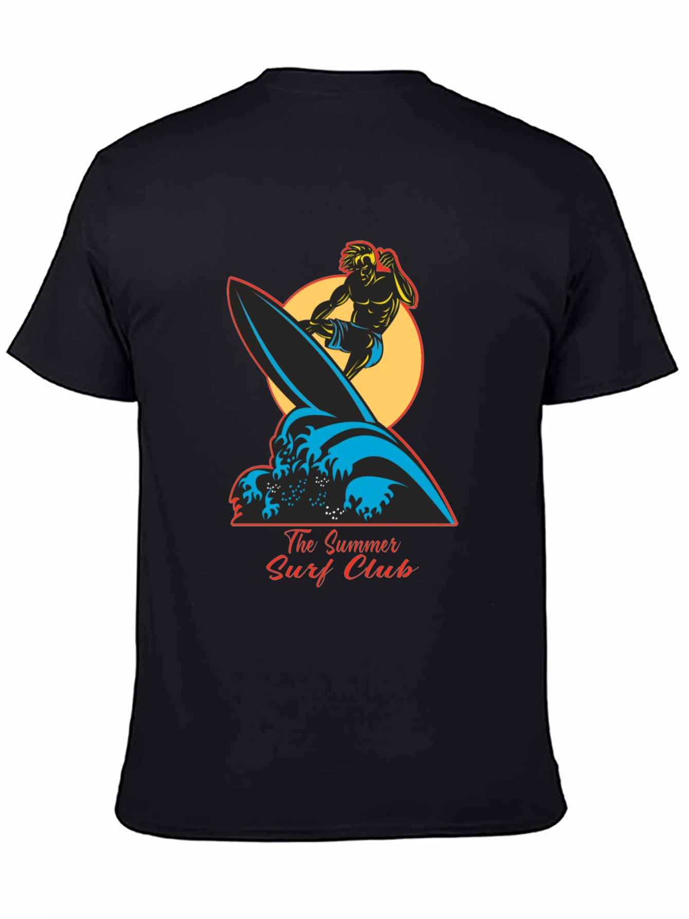 Summer Surf Club Graphic Tee - Black Cotton T-Shirt