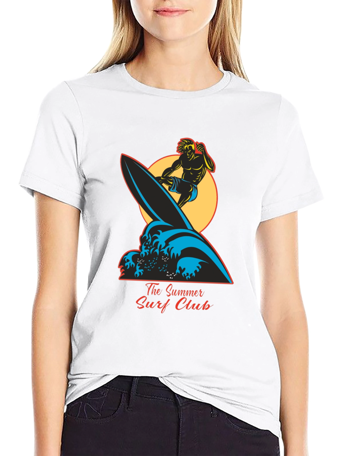Summer Surf Club Graphic Tee - Black Cotton T-Shirt