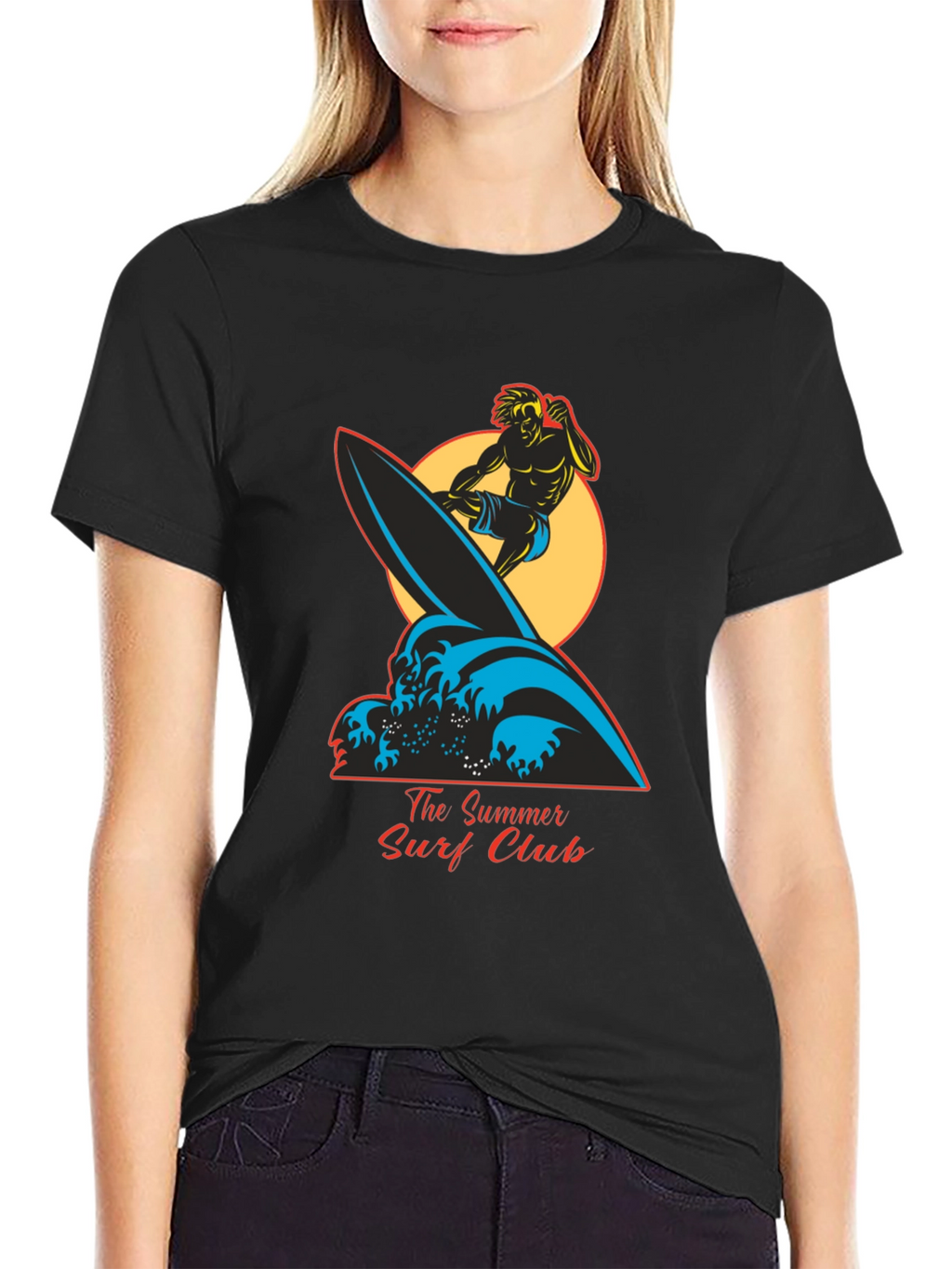 Summer Surf Club Graphic Tee - Black Cotton T-Shirt