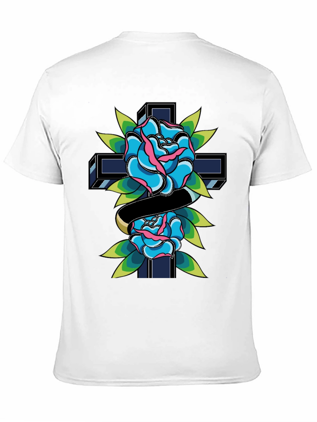 Rose & Cross Graphic Tee - Classic Tattoo Style