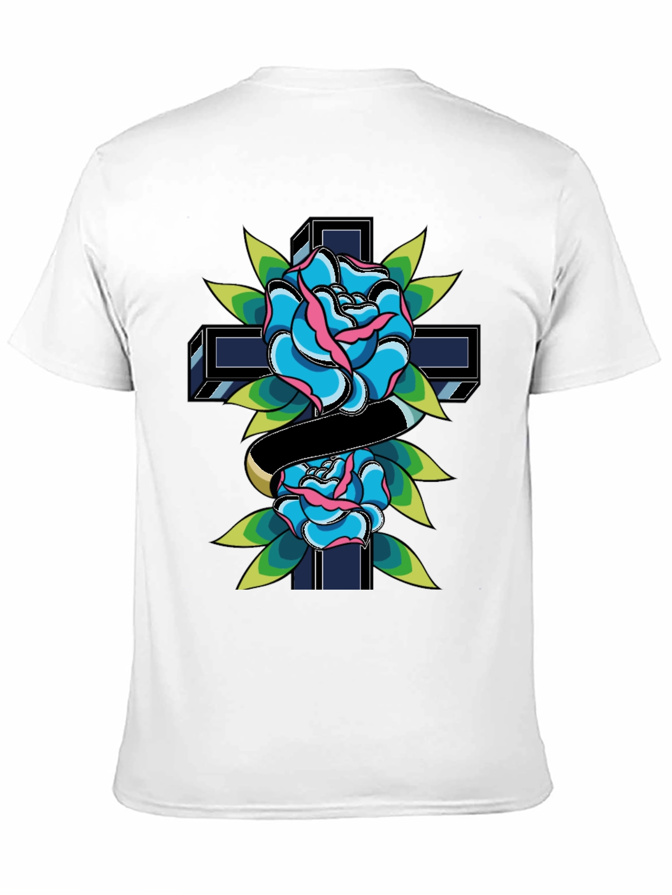 Rose & Cross Graphic Tee - Classic Tattoo Style