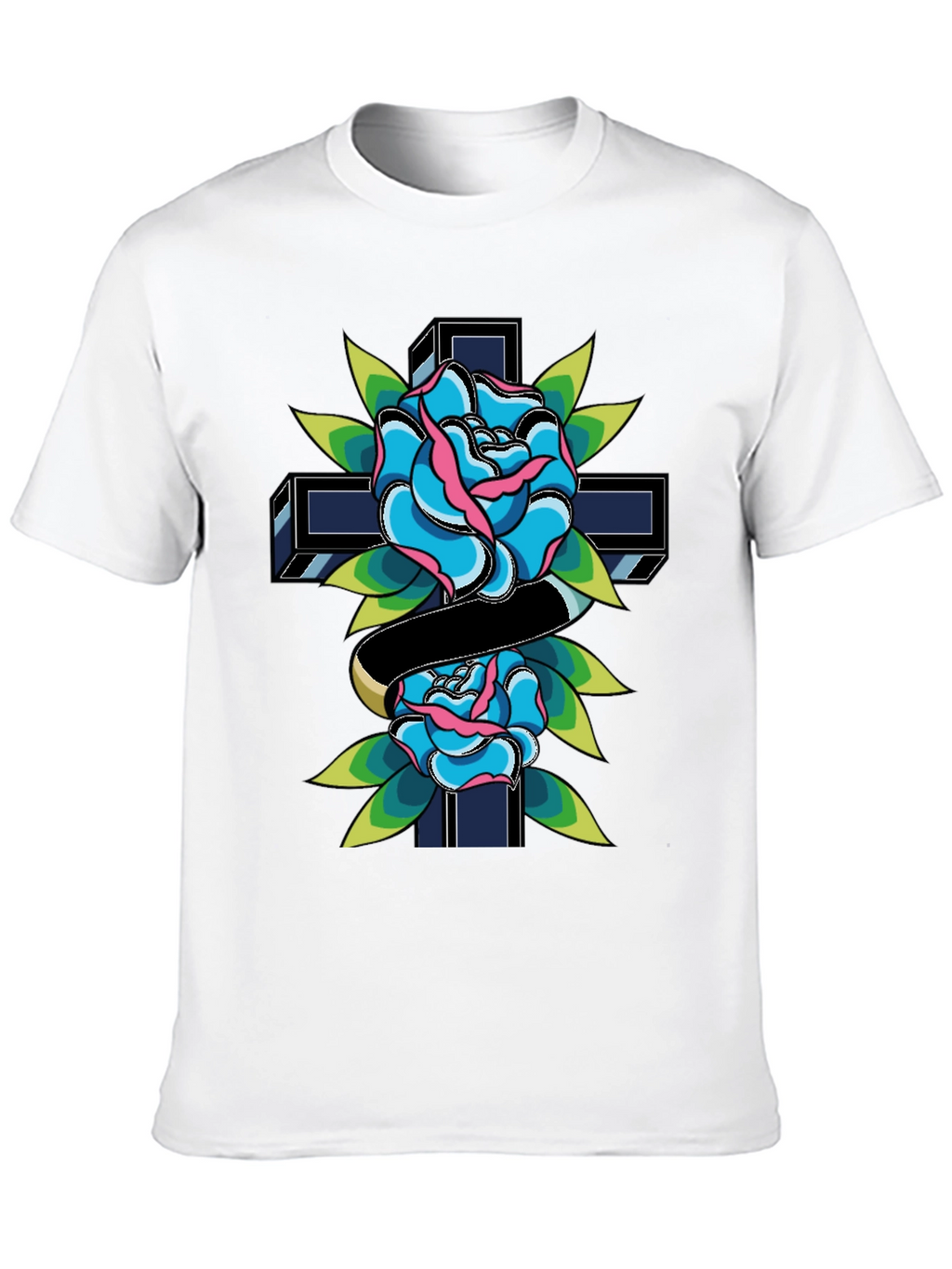 Rose & Cross Graphic Tee - Classic Tattoo Style