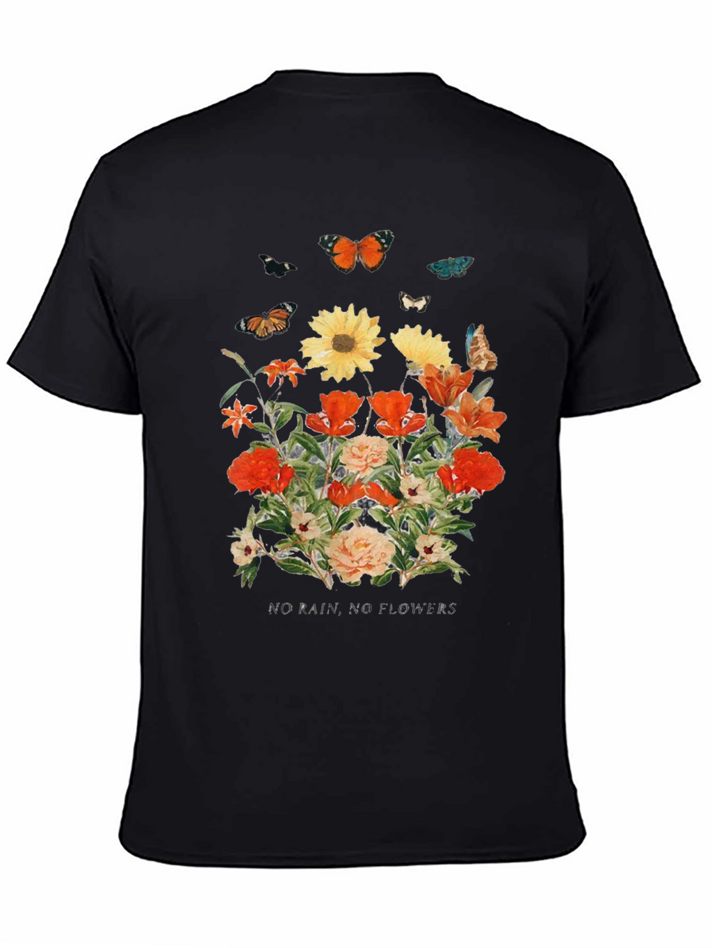 Floral Butterfly Graphic Black T-Shirt