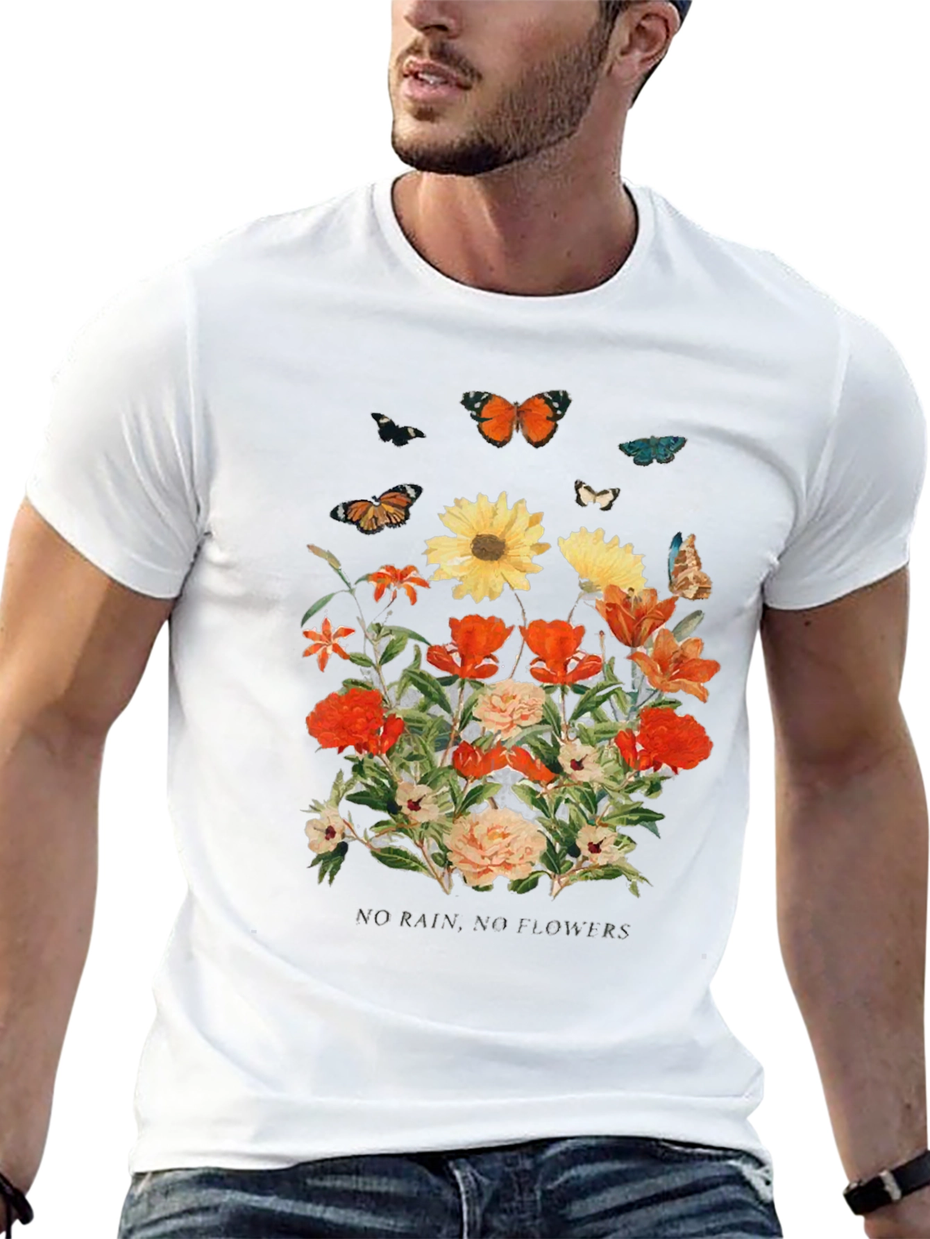 Floral Butterfly Graphic Black T-Shirt