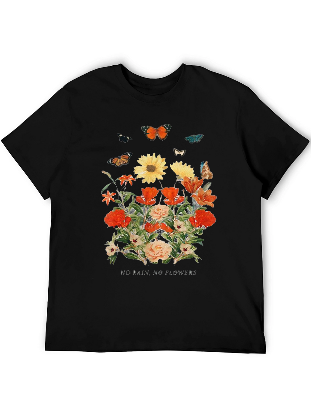 Floral Butterfly Graphic Black T-Shirt